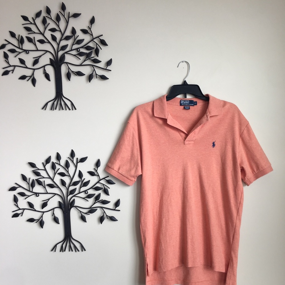 Polo By Ralph Lauren Button Polo Shirt Peach Color